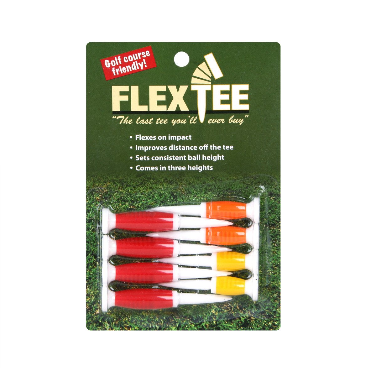 Flex Tee Flexible Florescent Red/Orange/Yellow Plastic Golf Tees, 8 Pack Assorted Sizes | Virtually Unbreakable Colorful Golf Te