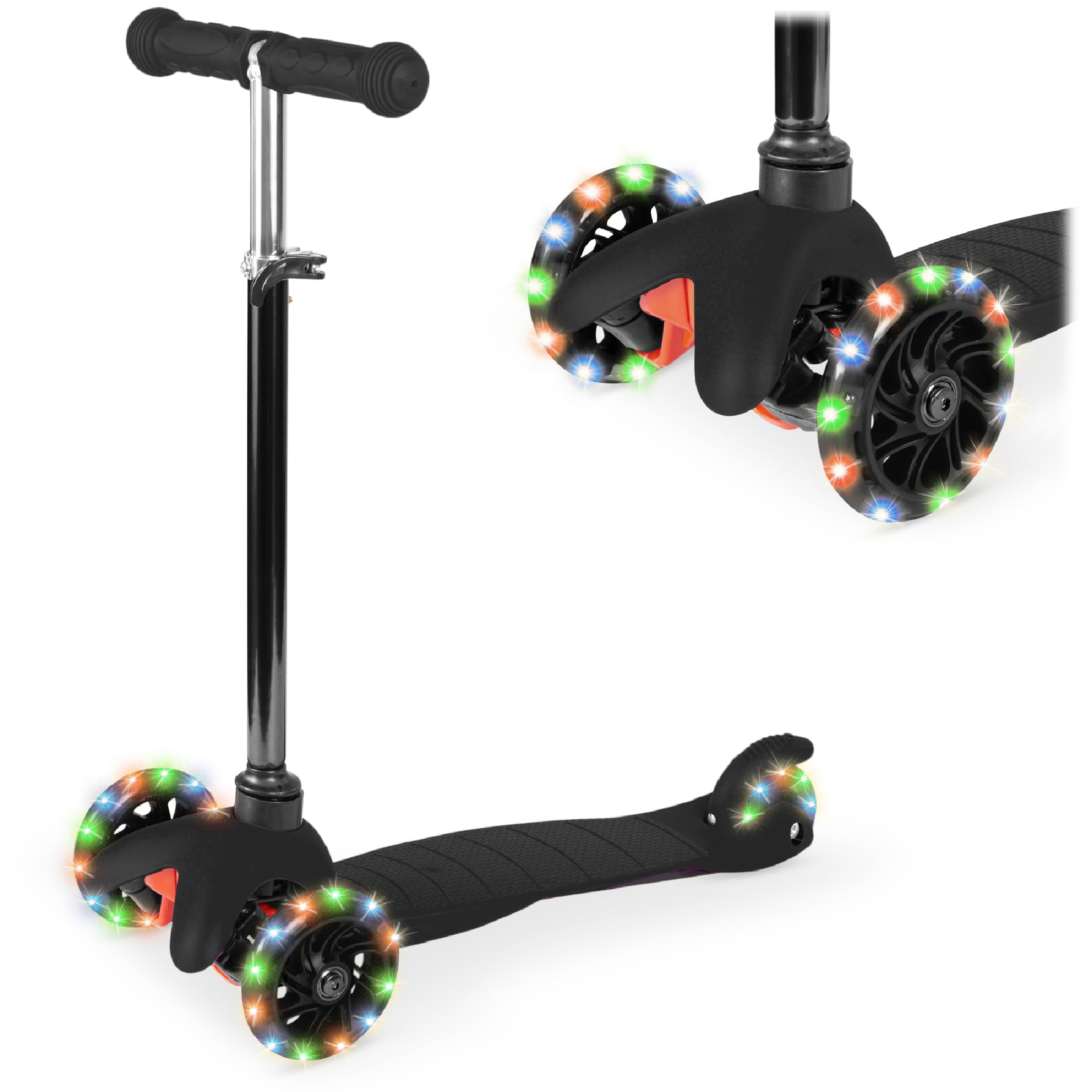 Best Choice Products Kids Mini Kick Scooter Toy w/ Light-Up Wheels, Height Adjustable T-Bar, Foot Break - Black