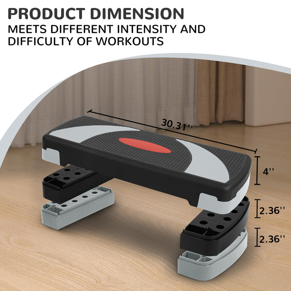 Fitvids Aerobic Step Platform, 3 Levels Adjustable Height Workout Step Platform for Exercise at Home, 4 Stackable Risers, Non-Sl