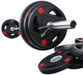 Signature Fitness Cast Iron Olympic 2-Inch Weight Plates Including 7FT Olympic Barbell, 300-Pound Set (255 Pounds Plates + 45 Po