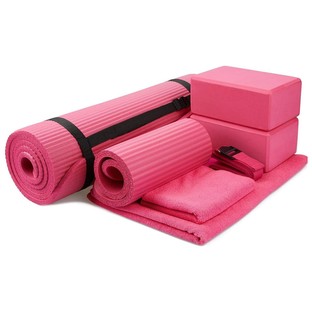Balancefrom 7 Piece Yoga Set, With Mat & Towel, Home Workout Equipment, Pink