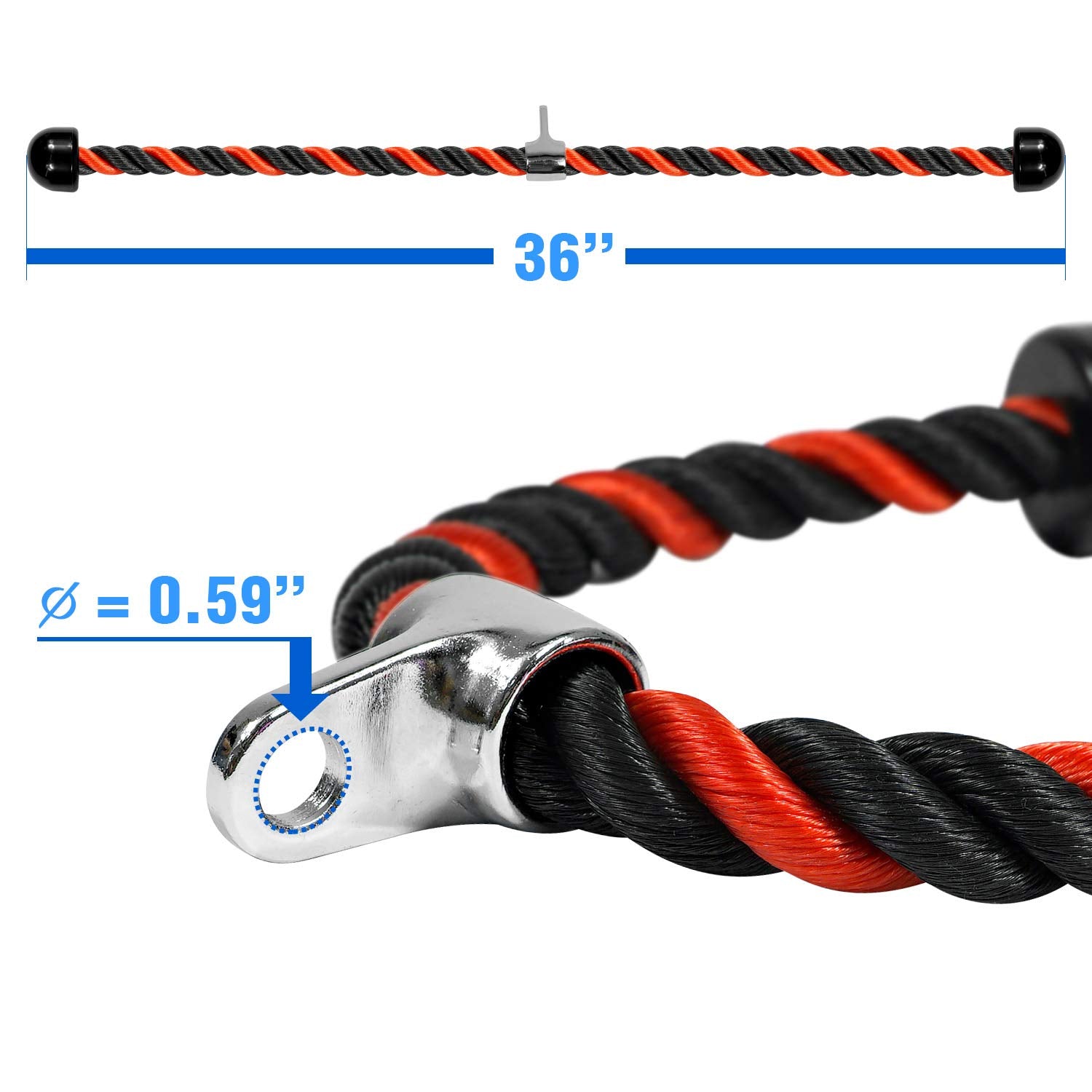 Yes4All Deluxe Black & Red Tricep Rope Cable Attachment,36 Inch Exercise Machine Attachments Pulley System Gym Pull Down Rope Wi