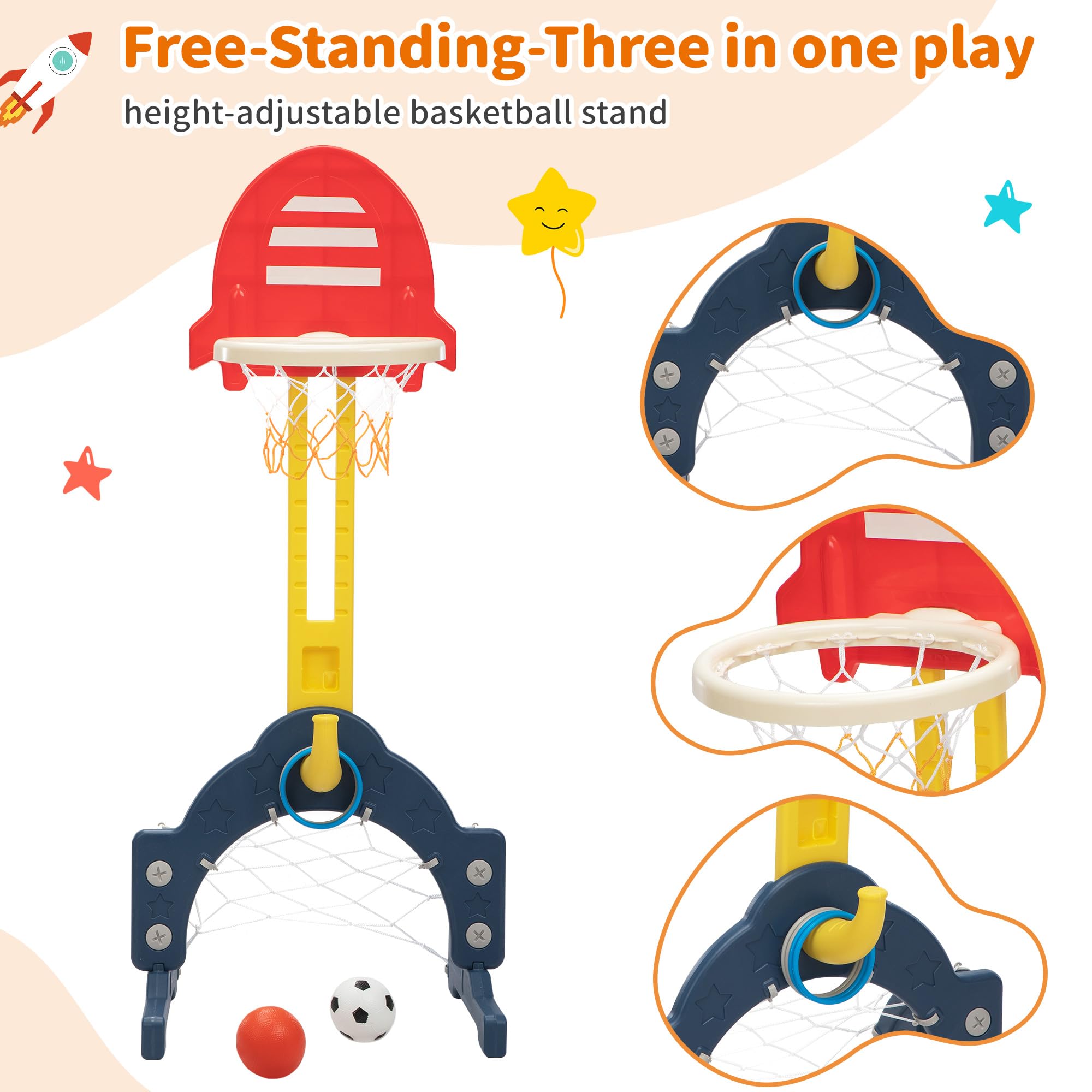 Neekoy 6-In-1 Toddler Slide And Swing Set For Kids, Toddler Swing With Basketball Hoop, Suitable For Outdoor Indoor Playground F