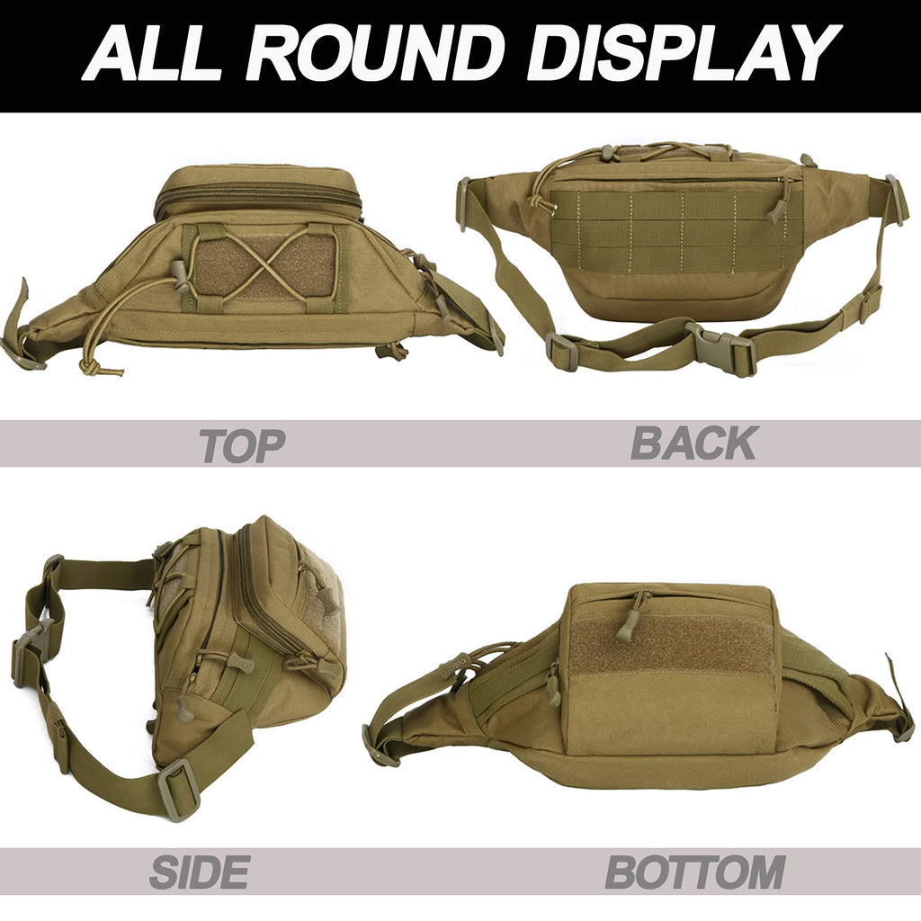Tactical Fanny Pack, Military Waist Bag Hip Belt Bumbag Utility Bags For Outdoor Hiking Climbing Fishing With U.S Patch (Black)