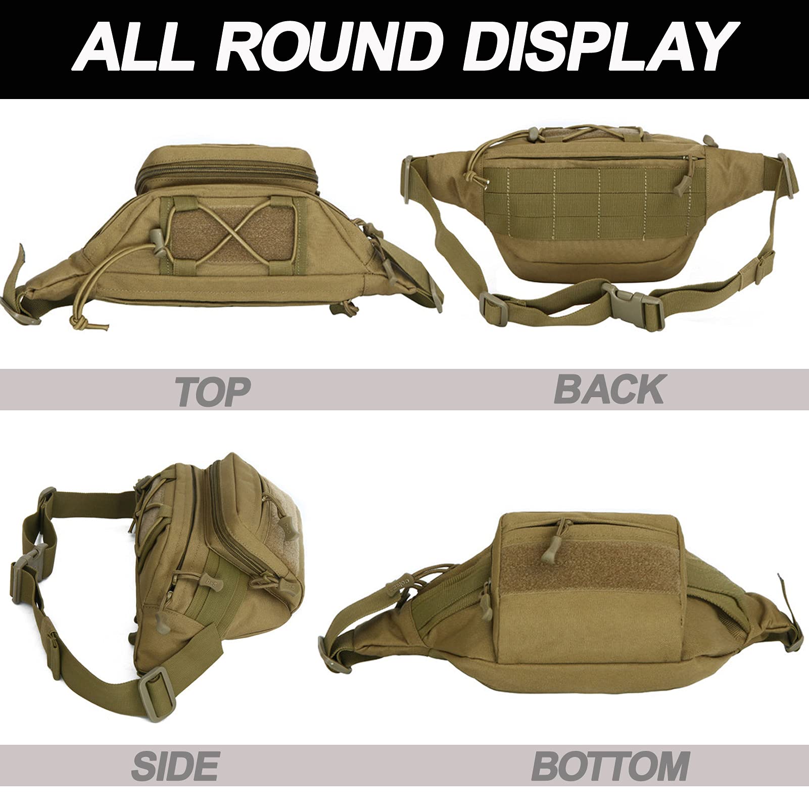 Tactical Fanny Pack, Military Waist Bag Hip Belt Bumbag Utility Bags For Outdoor Hiking Climbing Fishing With U.S Patch (Black)