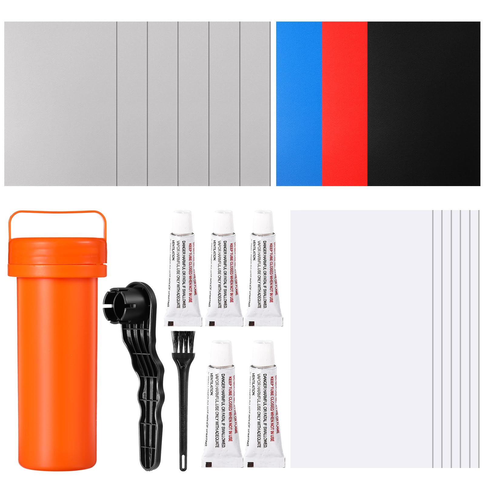 Gejoy Inflatable Boat Repair Kit Include 9 PVC Patch, 6 TPU Repair Patch, 1 Maintenance Barrel, 1 Valve Wrench, 1 Brush and 5 Pc