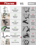Fitense Bike Rack, Vertical Bike Stand With Swivel Casters, Horizontal Adjustable Height Bicycle Stand For Apartment, Bike Holde