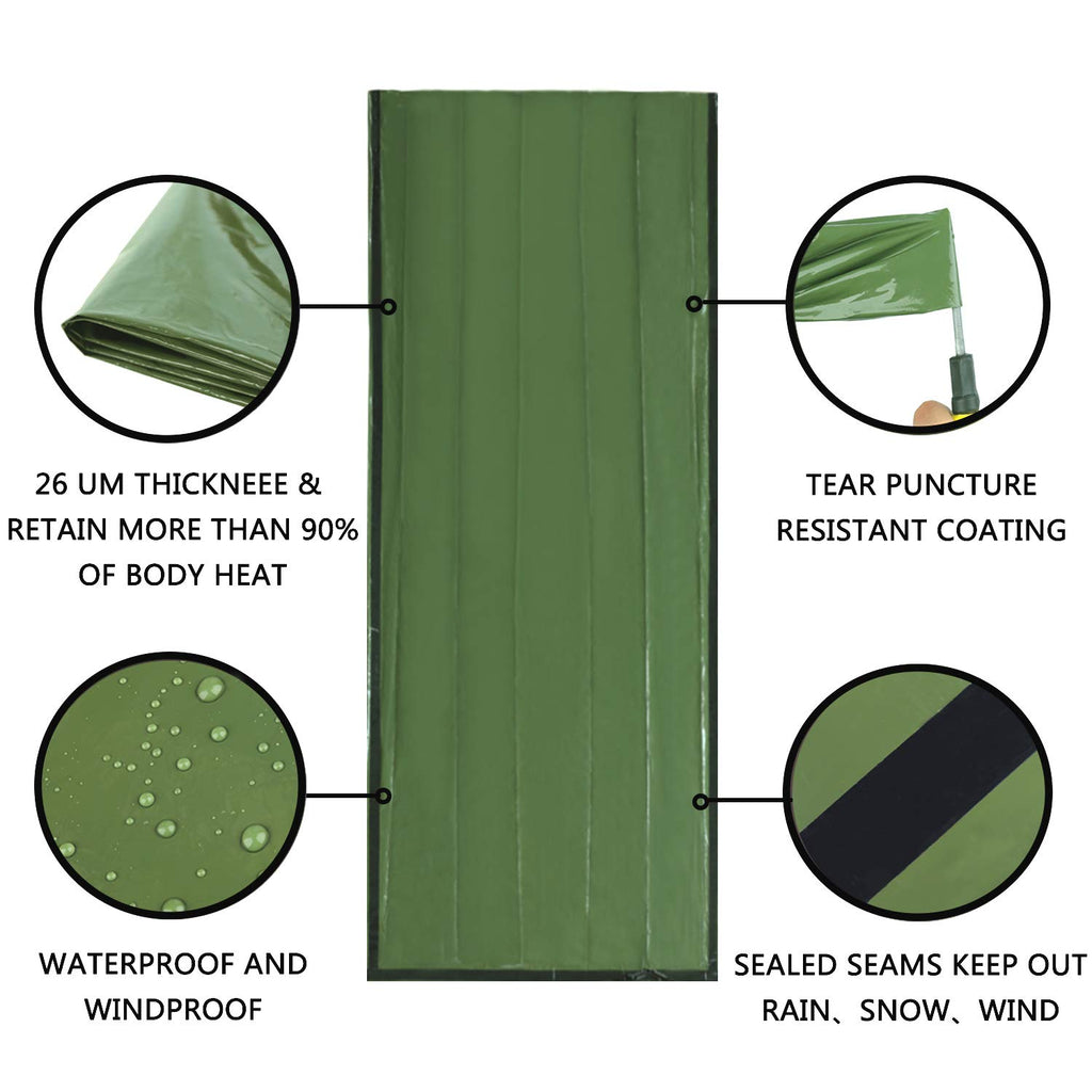 Delmera Emergency Sleeping Bag, Lightweight Survival Sleeping Bags Waterproof Thermal Emergency Blanket, Bivy Sack Survival Gear