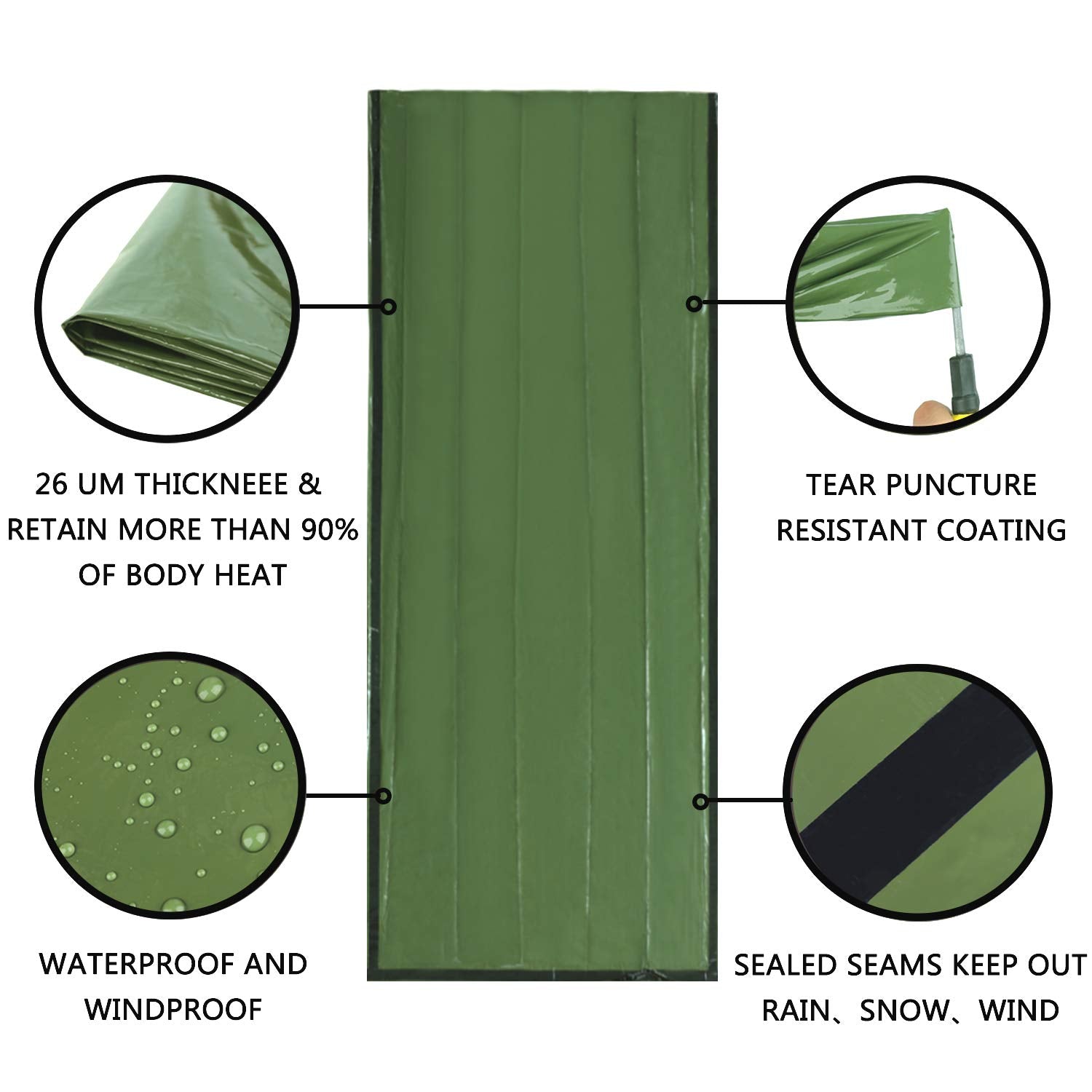 Delmera Emergency Sleeping Bag, Lightweight Survival Sleeping Bags Waterproof Thermal Emergency Blanket, Bivy Sack Survival Gear