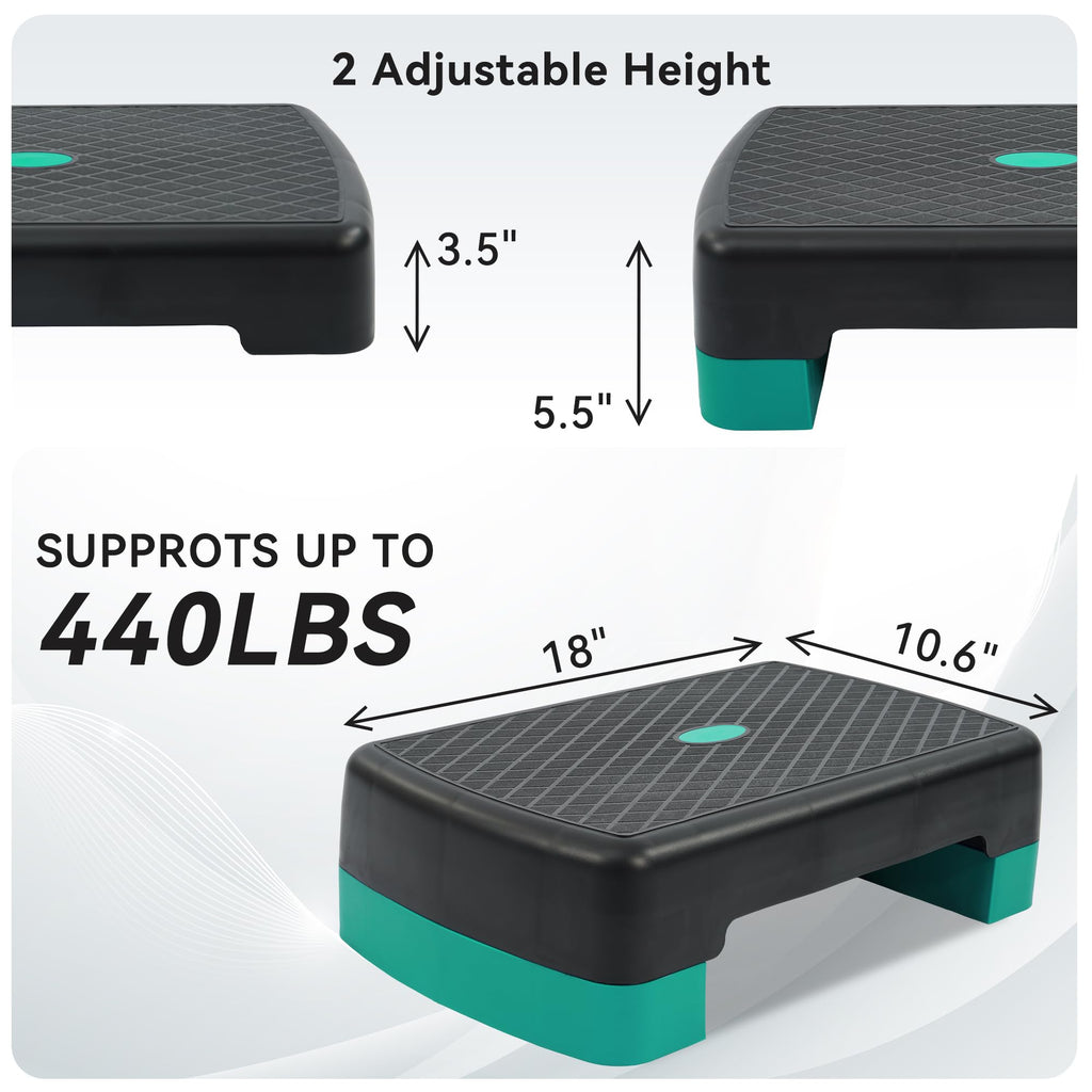 Fitvids 18'' Workout Aerobic Stepper Step Platform With 2 Risers, Lightweight Portable Step Up Platform Trainer, Adjustable Heig