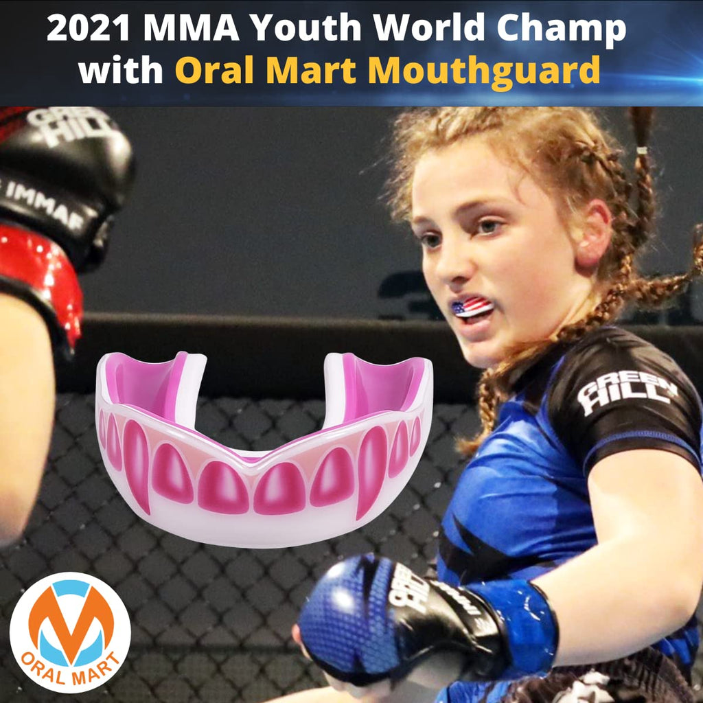 Oral Mart White/Pink Youth Vampire Fangs Mouth Guard For Kids - Youth Mouthguard For Karate, Football, Martial Arts, Taekwondo,