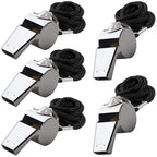 Finegood 5 Packs Stainless Steel Whistle, Loud Metal Whistle With Lanyard For Referees Coaches Lifeguards Survival Emergency Foo
