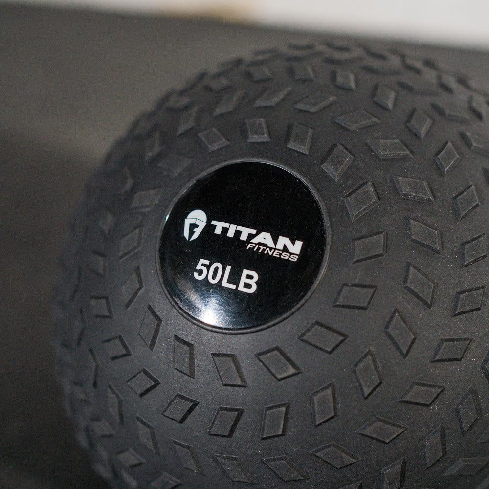 Titan Fitness 50 Lb Rubber Tread Slam Ball, Dead Bounce, 11.5In Diameter, Weight Workout - Throw, Catch, Slam, Twist