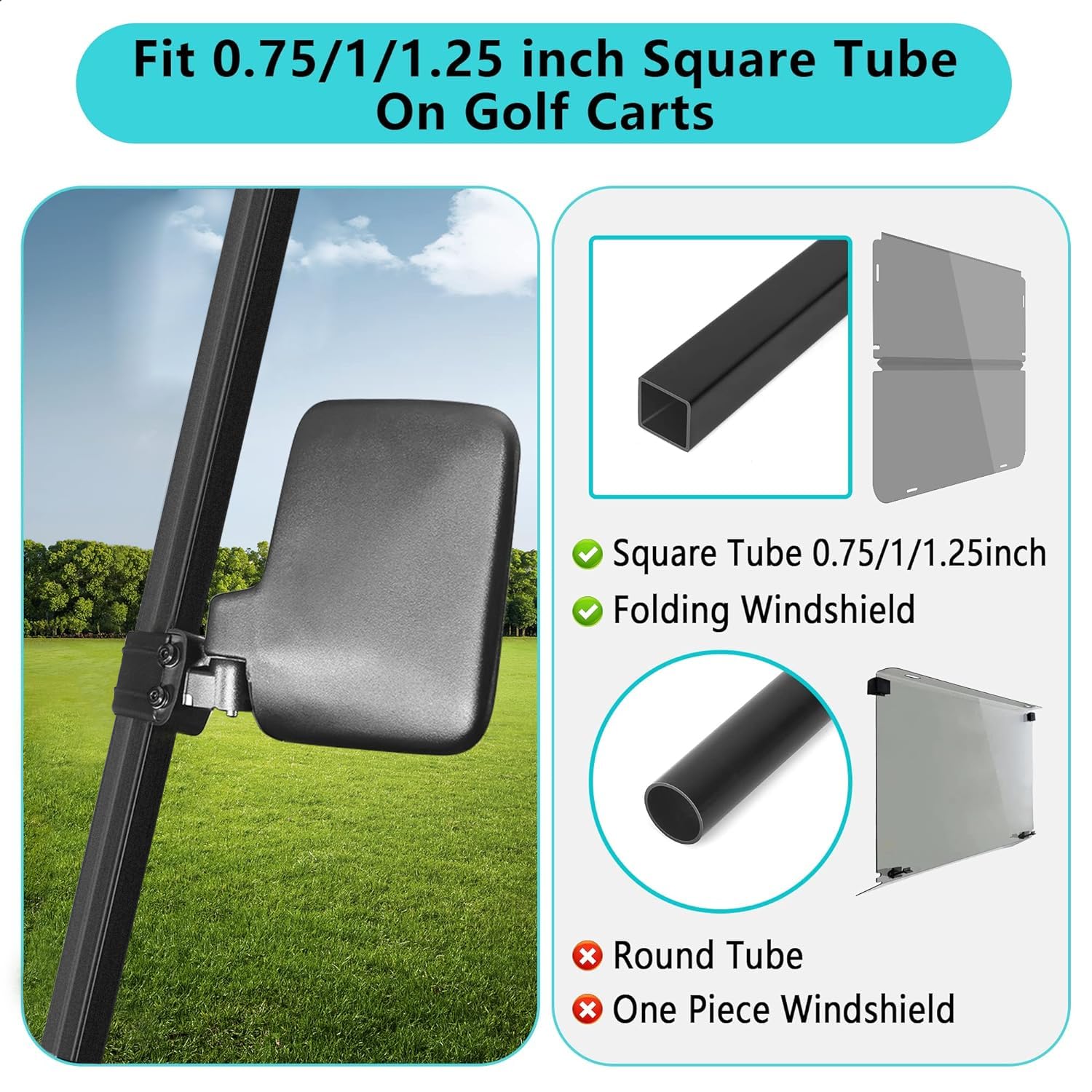 10L0L Golf Cart Mirror No Drilling Side Mirrors Universal For Club Car, Ezgo,Yamaha, Folding Side Rear View Mirrors Adjustable 1