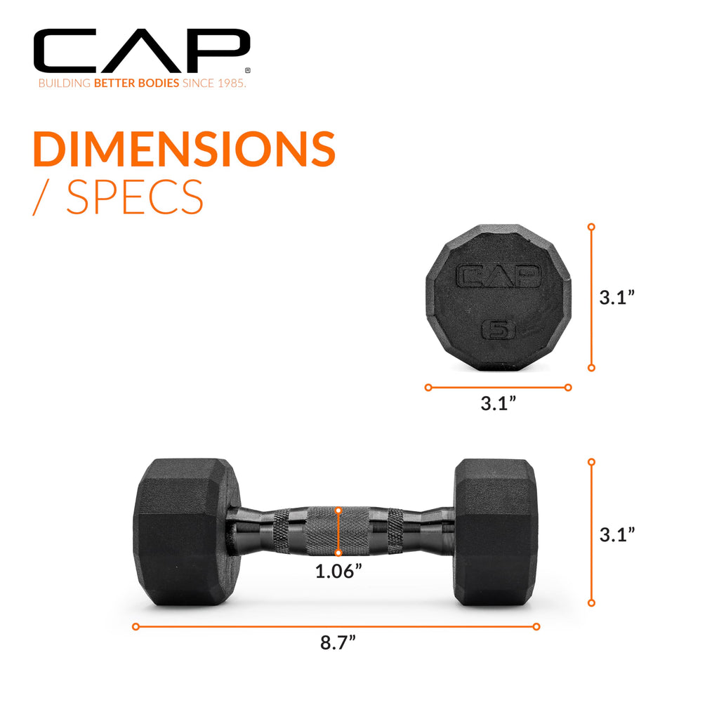 Cap Barbell 12-Sided Coated Dumbbell With Black Handle, Pair, 5 Lb