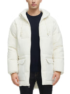 Rejork Men s Long Winter Coat Hooded Warm Quilted Jacket Water-resistant Cold Weather Parka Biege S
