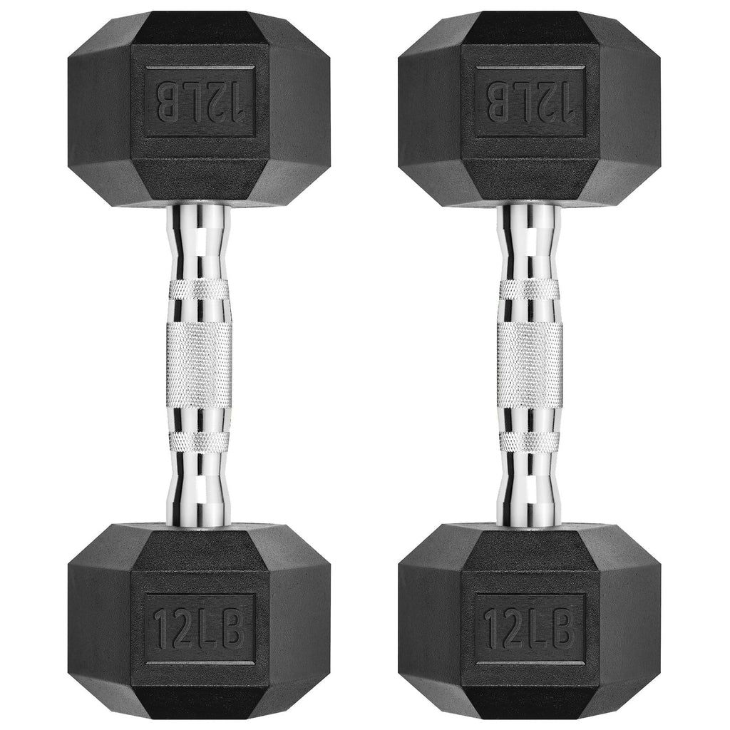 Hex Dumbbell Rubber Encased Strength Training Dumbbells, Hand Weight For Workout & Exercise/Pair of 12LB