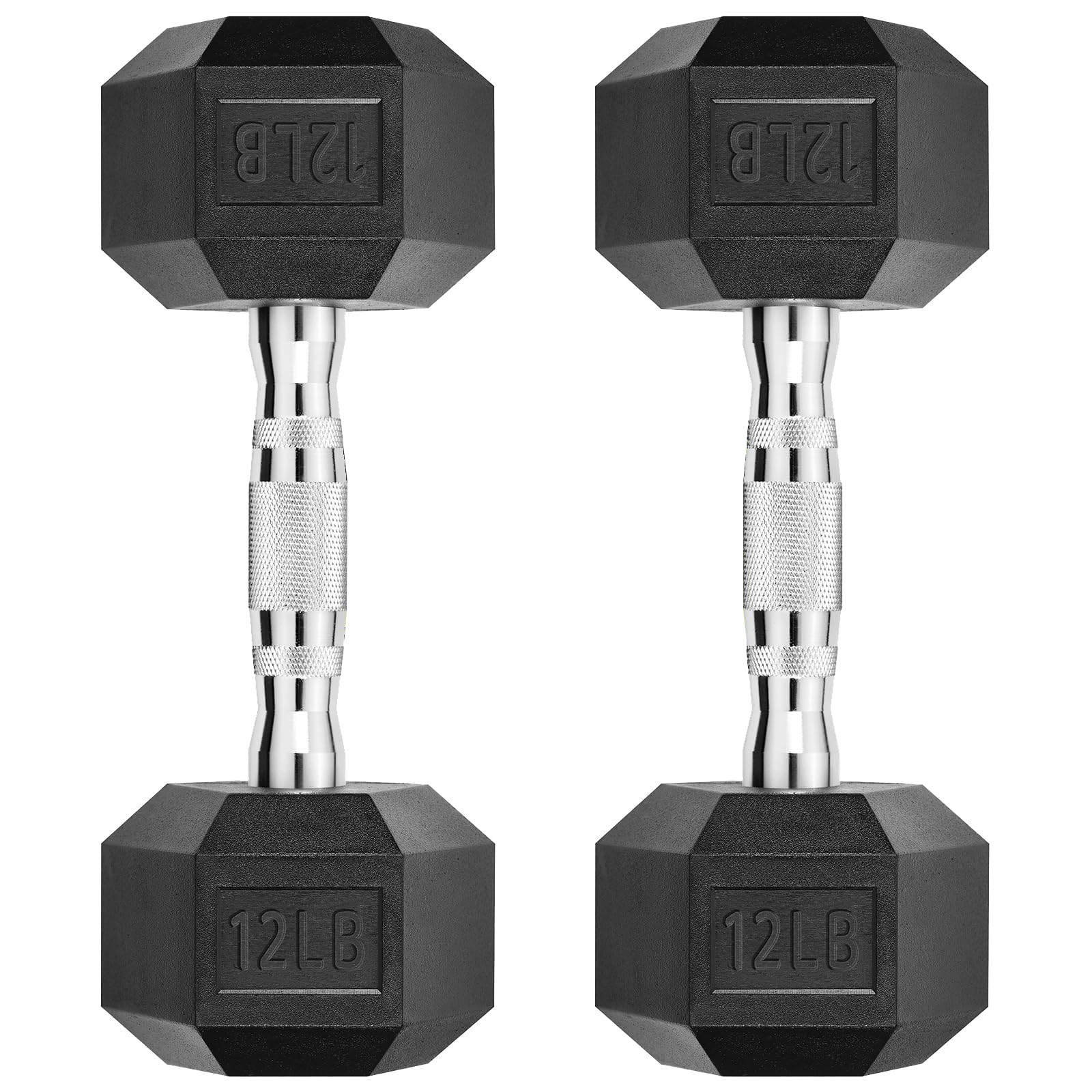 Hex Dumbbell Rubber Encased Strength Training Dumbbells, Hand Weight For Workout & Exercise/Pair of 12LB