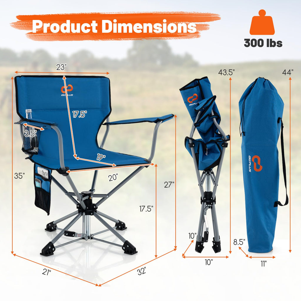 Goplus Swivel Camping Chair, Portable Lawn Chair For Adults W/Cup Holder & Carrying Bag, Folding 360-Degree Free Rotation Chair