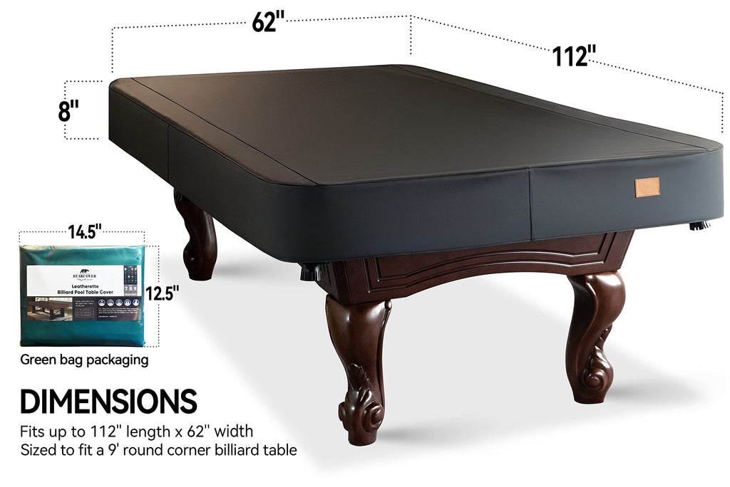 Bearcover Heavy Duty Leatherette Billiard Pool Table Cover, Waterproof & Tearproof Covers For Pool Table 7/8/9Ft Fitted (9 Feet/