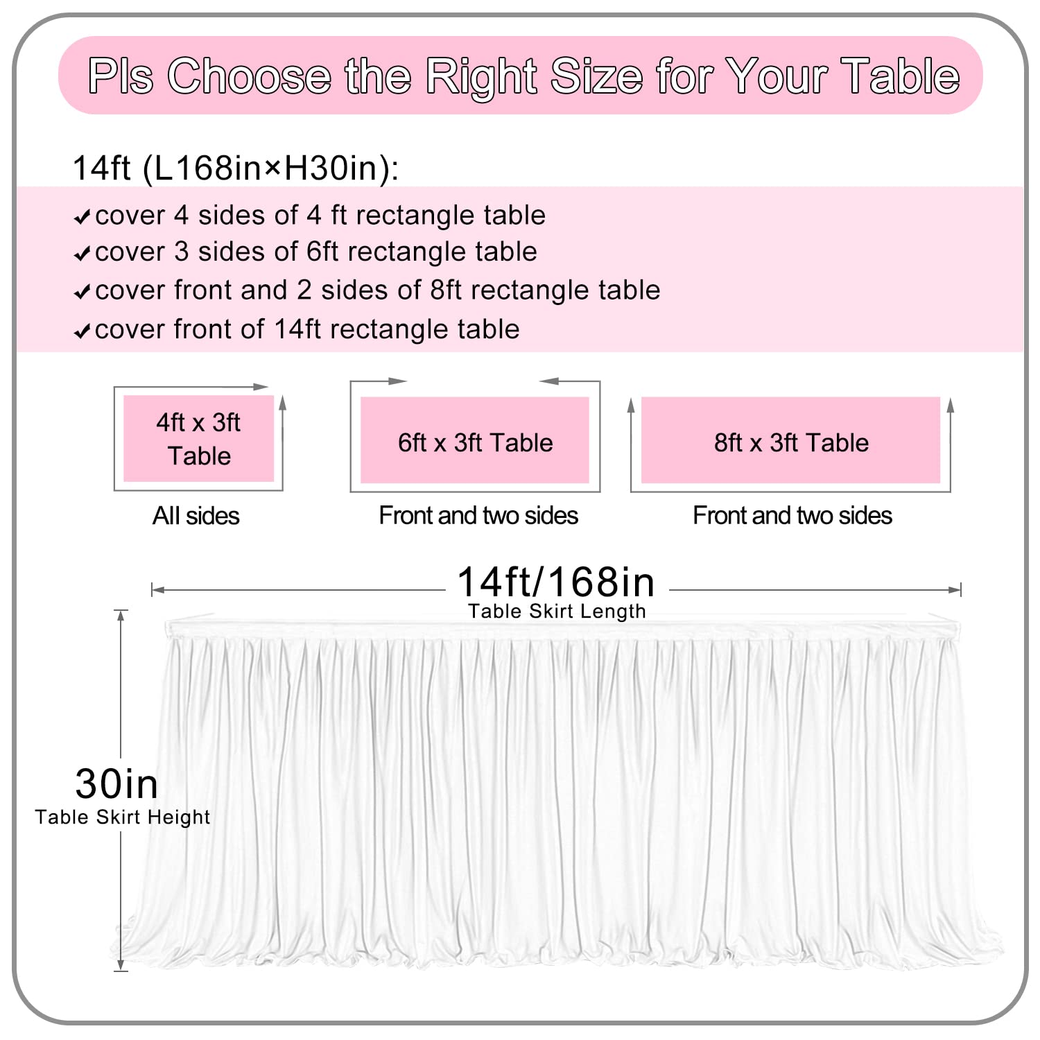 Nssonben 14Ft Pink Tulle Table Skirt Fluffy And Elegant Tutu Table Skirts For Wedding Birthday Party Baby Shower (L168Inah30In)