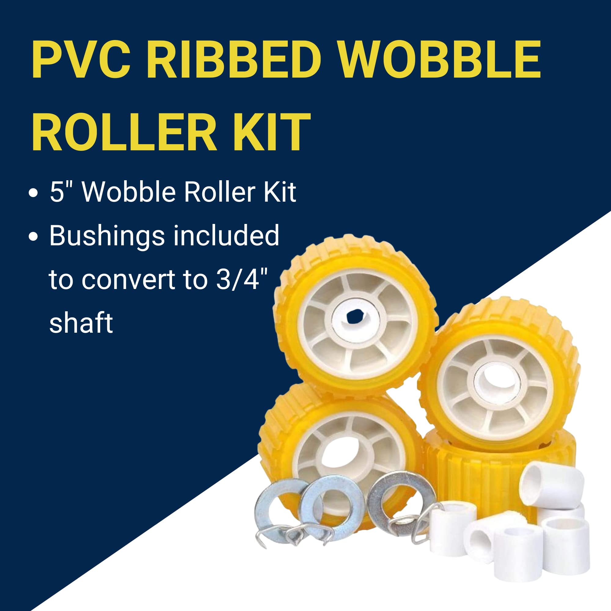 Tie Down Engineering 86144 5'''' Pvc Ribbed Wobble Roller Kit 4-Pk, Yellow, Standard
