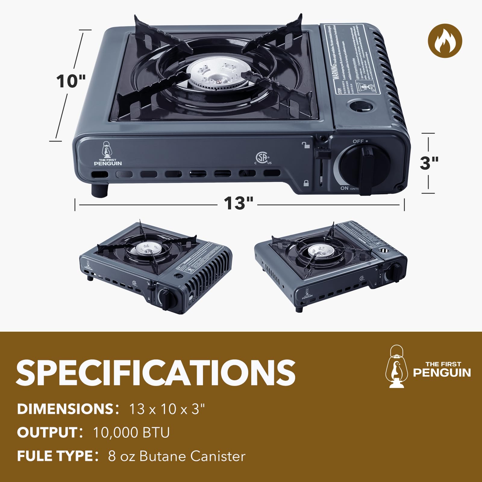 The First Penguin Portable Camping Stove - With Carrying Case 10,000 Btu Great For Emergency Preparedness Kit, High Power Butane