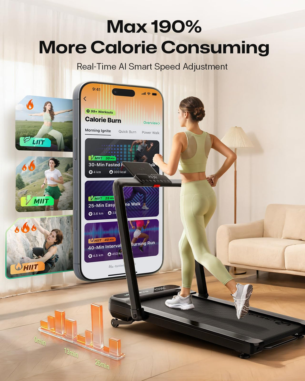 UREVO Smart Treadmill with 9% Incline, 3-in-1 Foldable Treadmill with Handle for Home/Office Fitness, Runner-Focused Design, 6 H