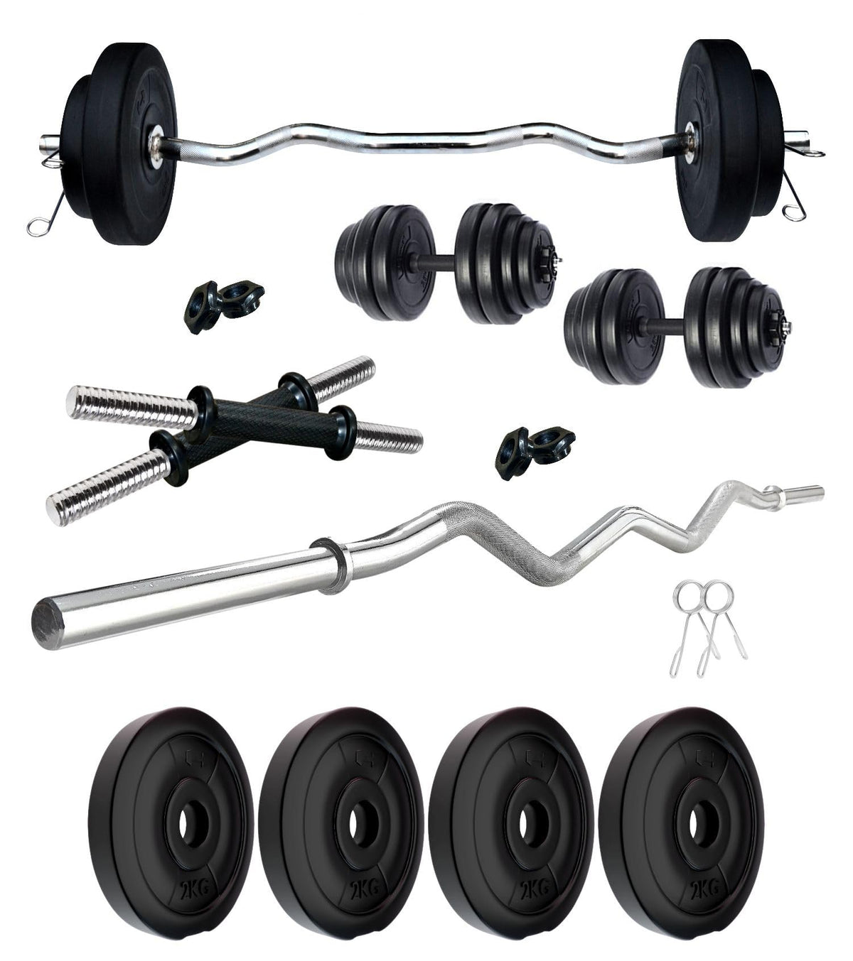 Kore Pvc 8 Kg Home Gym Set With One 3 Ft Curl Rod And One Pair Dumbbell Rods, Multicolour