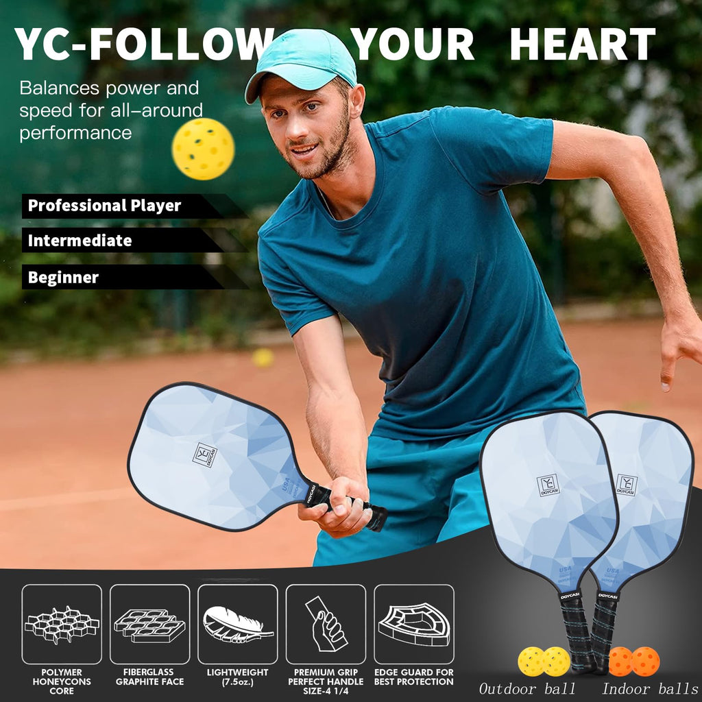 Pickleball Paddles Set Of 2, 2023 Usapa Approved, Carbon Fiber Surface (Chs), Polypropylene Honeycomb Core, Anti-Slip Sweat-Abso