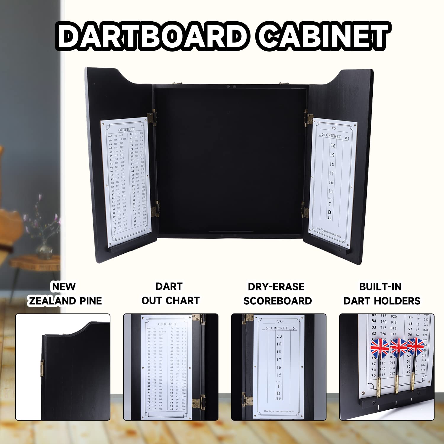 Gse Professional Solid Wood Classic Official Size Dartboard Cabinet With Dart Scoreboard For Game Room. Dart Board & Darts Not I