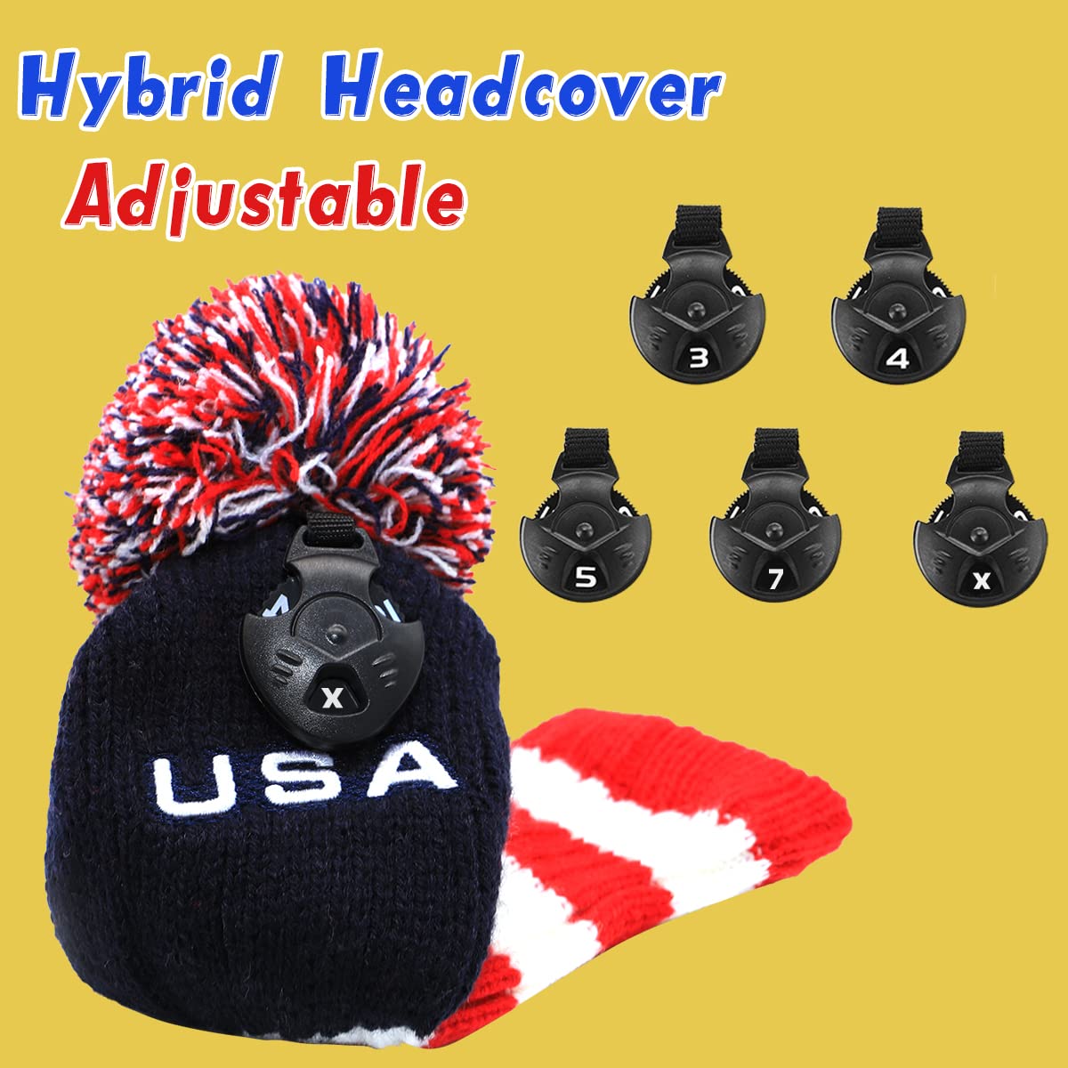 Golf 4 Hybrid Head Cover Headcover Knit Knitted Pom Pom Usa Rescue Hybrids Utility Ut Club Headcover For Hybrids With Adjustable