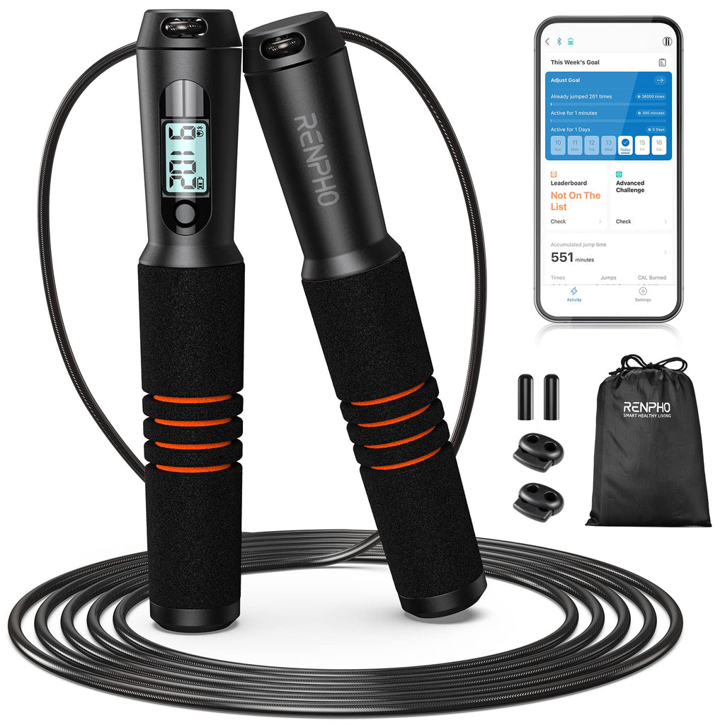 Renpho Smart Jump Rope, Fitness Skipping Rope With App Data Analysis, Workout Jump Ropes For Home Gym, Crossfit, Jumping Rope Co