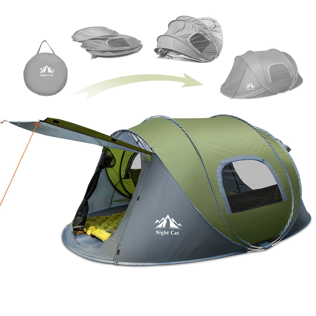 Night Cat Pop-Up Camping Tent: 4 Person Tent Waterproof Instant Easy Setup Family Tent
