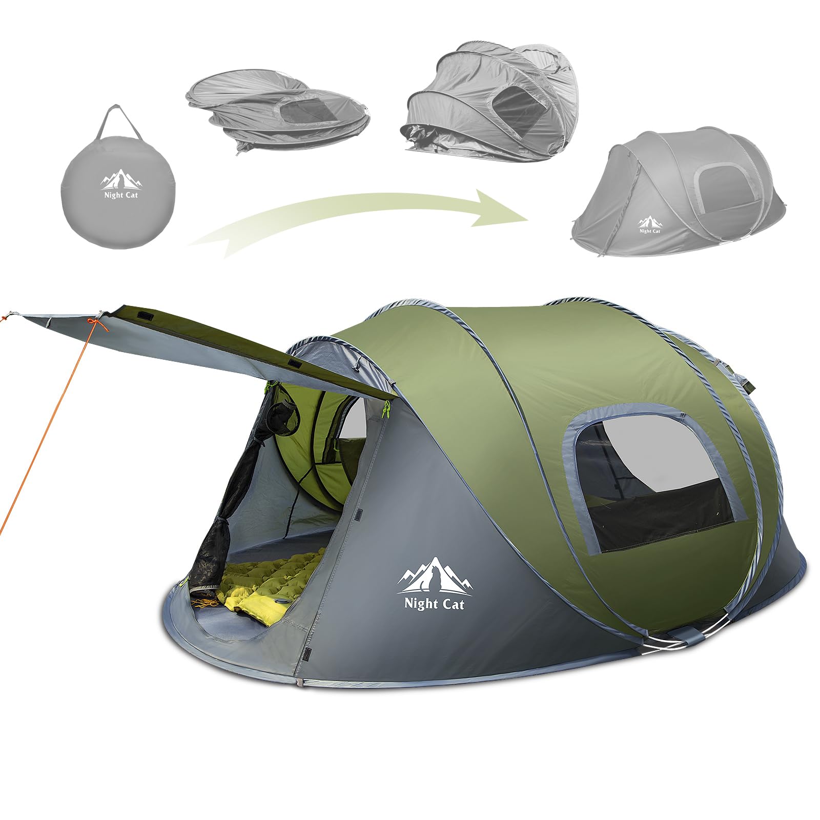 Night Cat Pop-Up Camping Tent: 4 Person Tent Waterproof Instant Easy Setup Family Tent