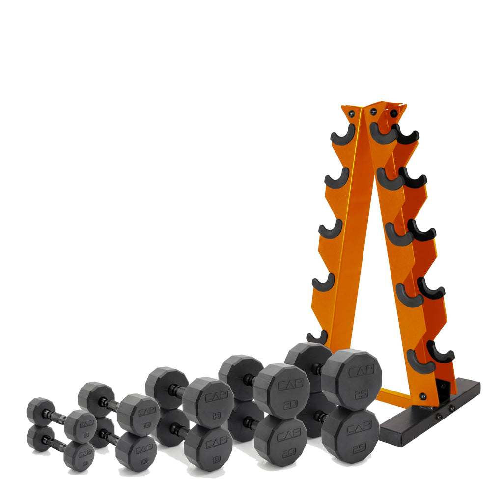 CAP Barbell 150 LB Black Handle Coated 12-Sided Dumbbell Set with Vertical Orange Rack