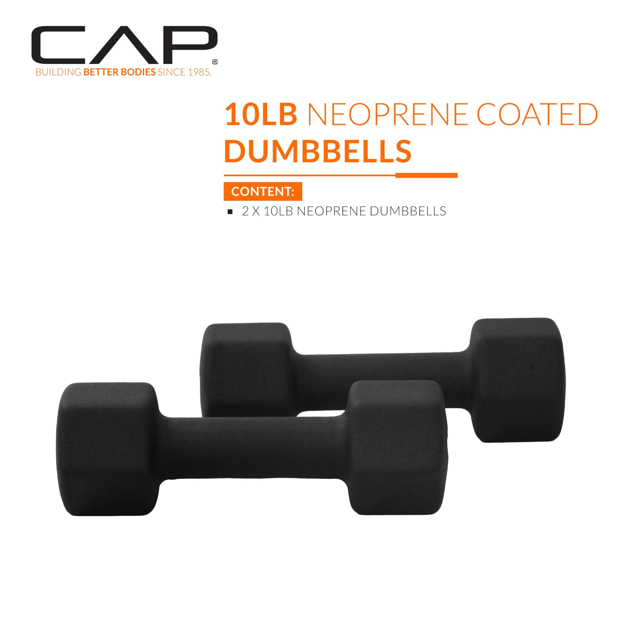 Cap Barbell Neoprene Dumbbell Weights, 10 Lb Pair, Black
