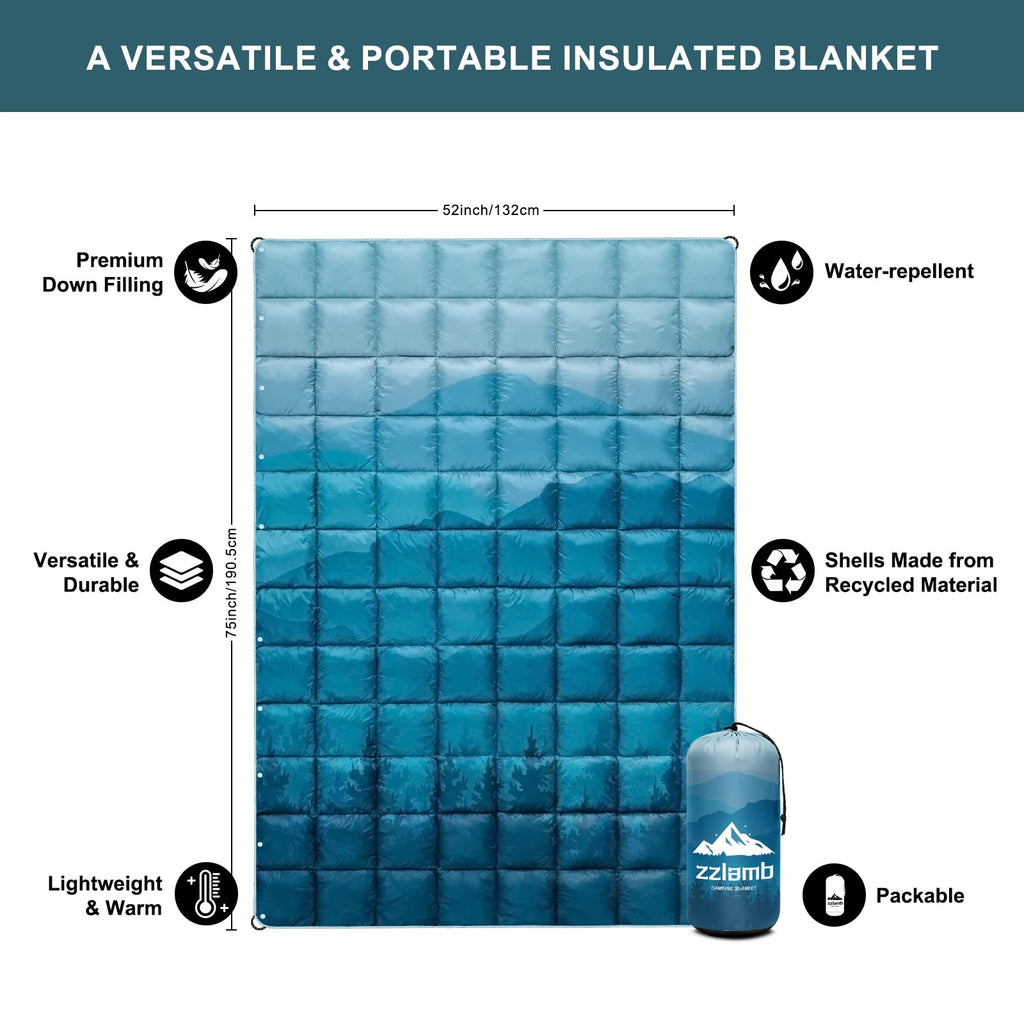 Zzlamb Down Camping Blanket,Outdoor Travel Camp Quilt,Warm & Lightweight Camping Essential Packable For Sleeping,Backpacking,Pic