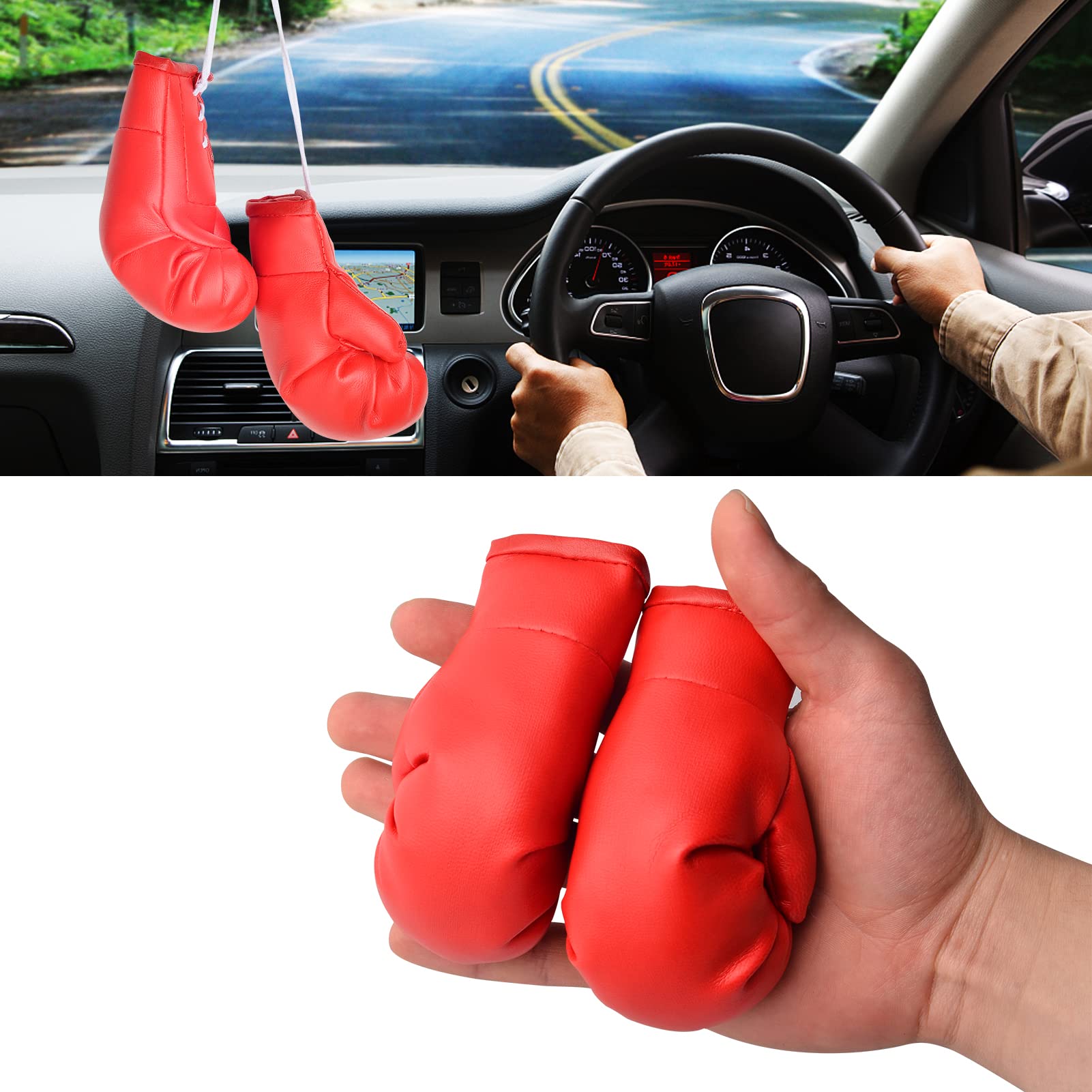 Offwego Mini Boxing Gloves Car Mirror Hanging Decor Interior Accessories - Red Mini Cute Glove Mother? Day Ornament Display For 