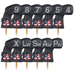 Craftsman Golf Left Handed Golfer 11Pcs /Set Usa Us Flag Clover Leather Black White Green Iron Covers Headcover Set (Black For L