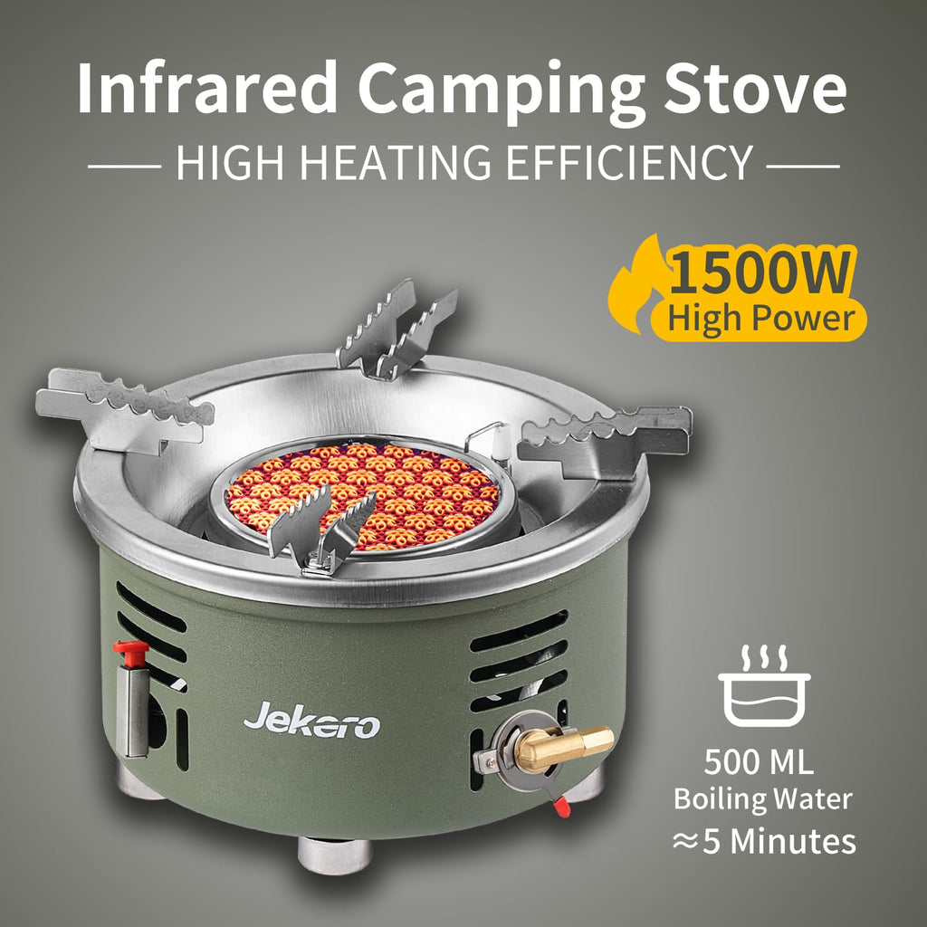Camping Stove With Infrared Burner, Single Burner Propane Stove Adjustable Flame Control Wind-Resistant Portable Gas Cooker For
