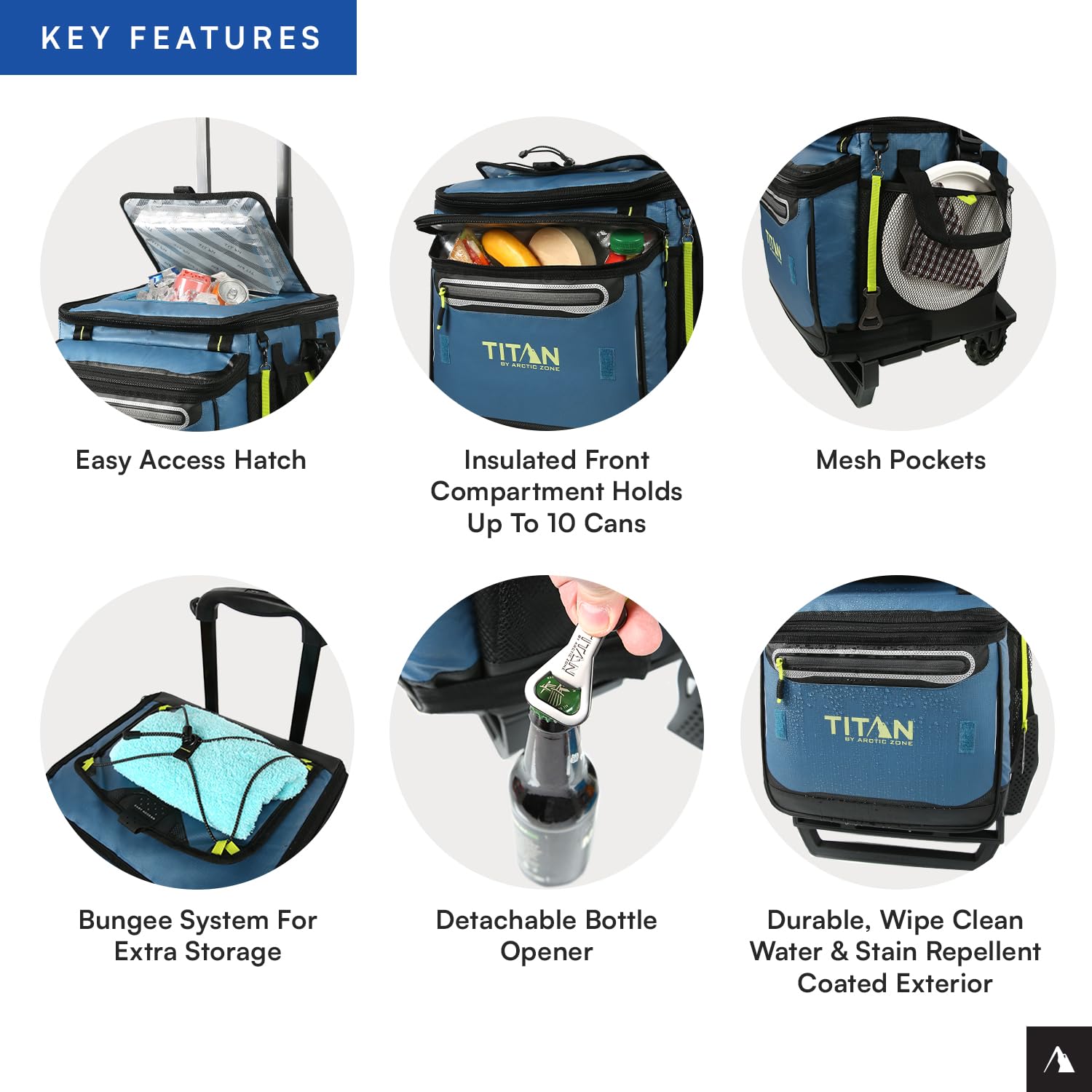 Titan Deep Freeze 60 (50+10) Can Wheeled Cooler - Collapsible Rolling Cooler with Wheels and All-Terrain Cart, Marine Blue