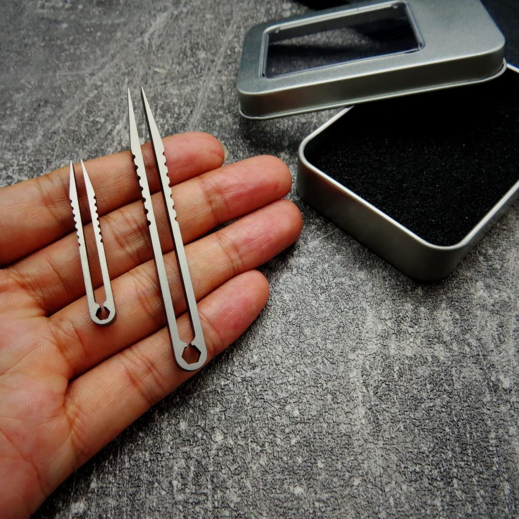 Canku 2Pcs Mini Tweezers Portable Titanium Alloy Edc Survival Camping Outdoor Travel Tool(Silver)