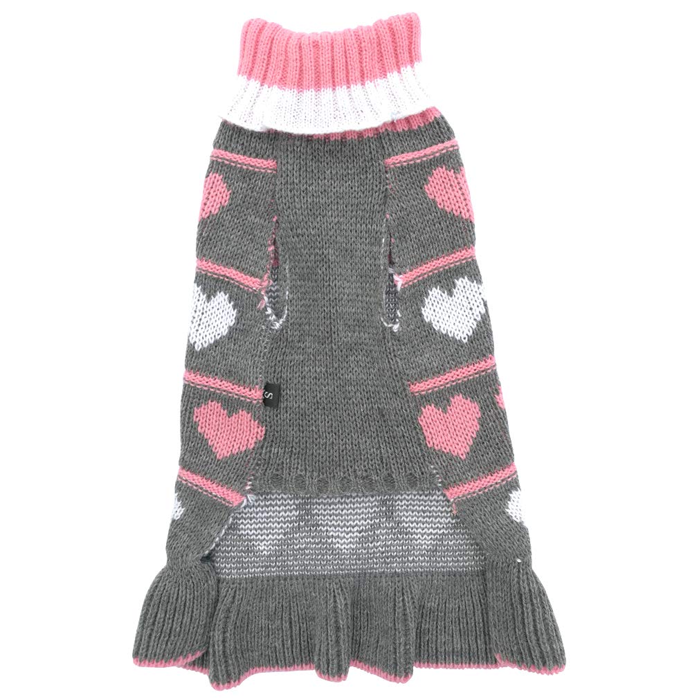 Jecikelon Pet Dog Long Sweaters Dress Knitwear Turtleneck Pullover Warm Winter Puppy Sweater Long Dresses (Grey Heart, X-Small)