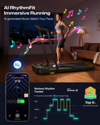 UREVO Smart 2-in-1 Folding Treadmill, Compact Walking Pad with Safety Handle, Plug and Play, Dual LED Display, Workout APP, Walk