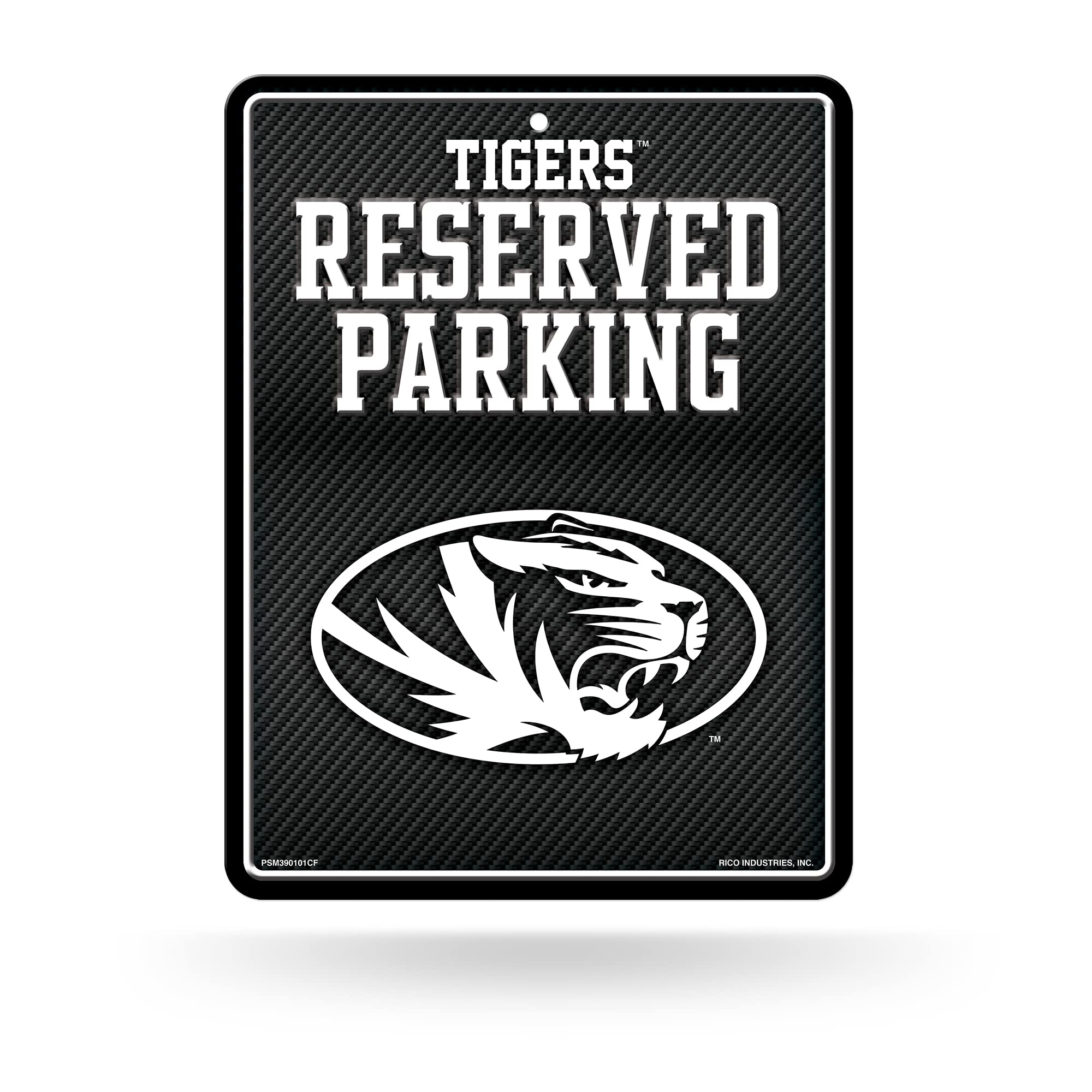 Rico Industries NCAA Missouri Tigers Metal Parking Sign 8.5 x 11 Carbon Fiber Metal Parking Sign - Great for Man Cave, Bed Room,
