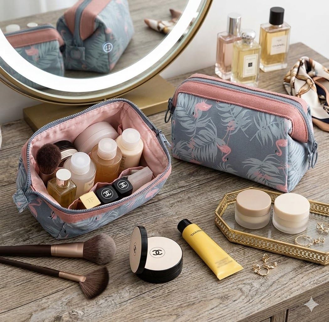 Cosmetic Toiletry Makeup Pouch With Portable Travel Multipurpose WaterResistant Zipper Makeup Brush Bags  Flamingo Jspf74