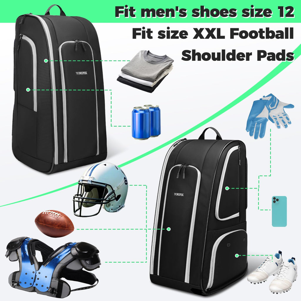 Yorepek Football Bag For Equipment, Large Football Backpack, Duffle Bag For Shoulder Pads & Shoes Compartment,Baseball,Basketbal