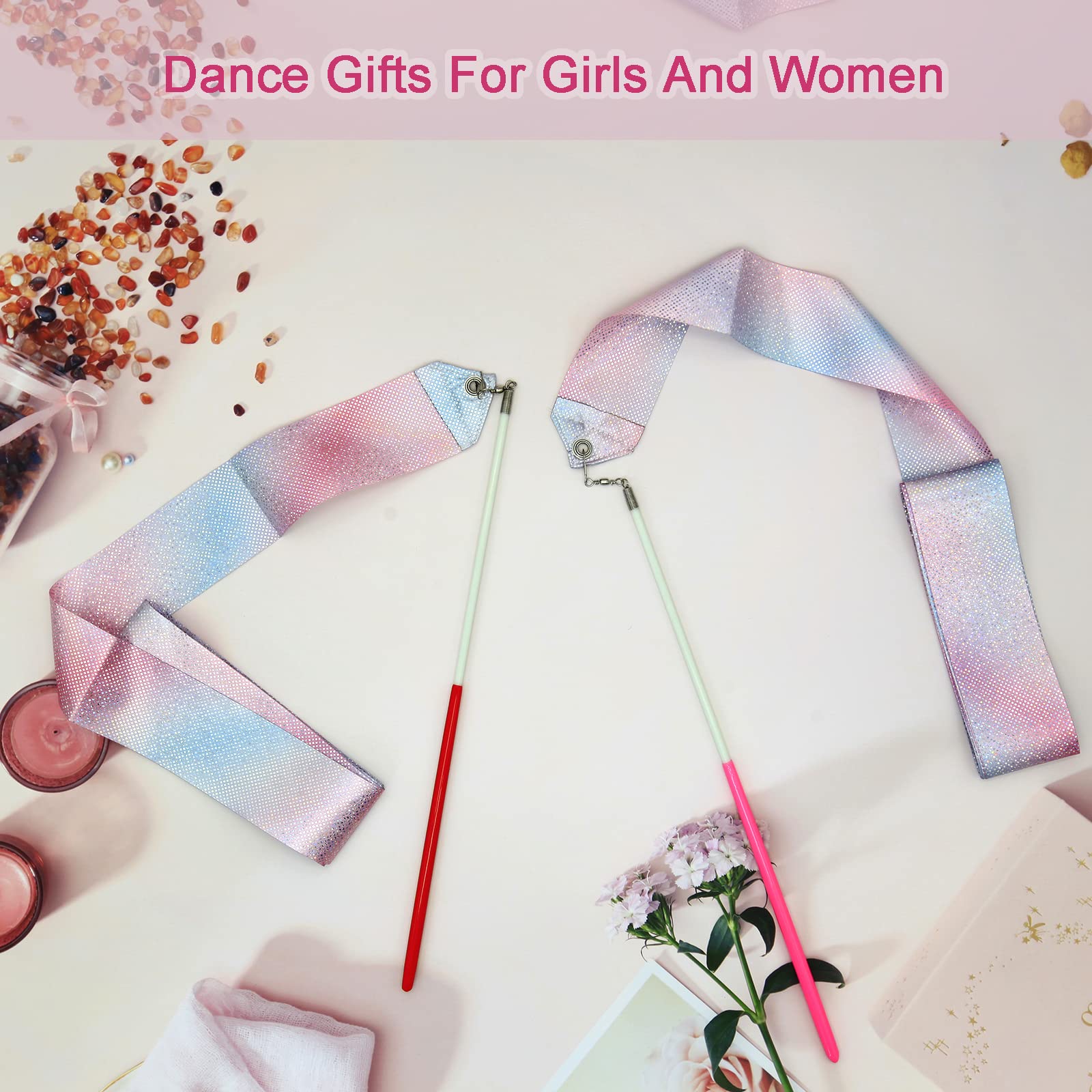 Kaiyuan Dynasty 4Pcs Dance Ribbons Sparkling Dance Ribbon Streamer 78.7Inch Gymnastics Ribbon Dancer Wand Twirling Dancing Ribbo