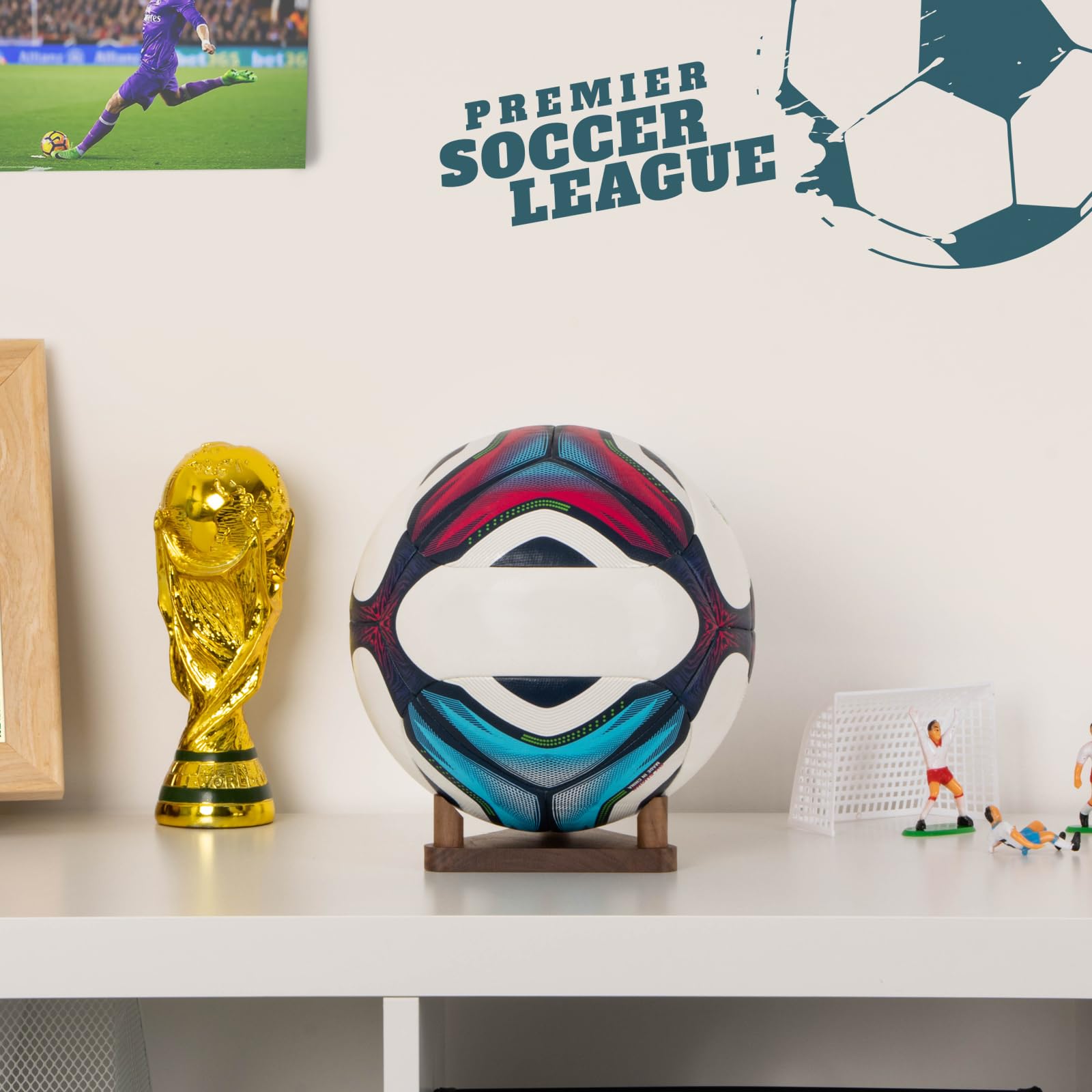 PUERSI Ball Stand Display Stand for Basketball Football Soccer Volleyball, Walnut Ball Holder Case Rack